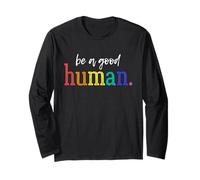 Be A Good Human Rainbow Kindness Citation Retro Positive Vibes Manche Longue
