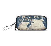 Be A Voice Trousse à crayons en nylon avec fermeture éclair pour adultes Motif ours blanc