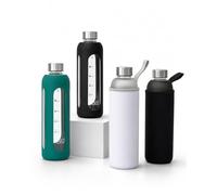 Be-Active Bouteille d'eau en verre maintenant avec couvercle à vis noir amélioré 2025 - Times to Drink - 1 litre