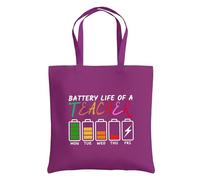 Be Buz Battery Life of a Teacher Sac fourre-tout amusant en coton réutilisable - Sac fourre-tout graphique - Cadeau de rentrée scolaire et d'appréciation des enseignants pour femme, magenta, One Size