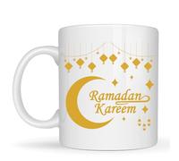 Be Buz Élégante tasse à café dorée Ramadan Kareem - Motif minimaliste croissant de lune et lanterne à suspendre 325 ml - Tasse à thé en céramique cadeau pour la famille, les amis