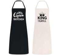 Be Buz Ensemble de tabliers Queen of the Kitchen King pour elle et lui pour couples, tabliers assortis pour la Saint-Valentin, les mariages, les anniversaires de mariage, les tabliers de couple noirs