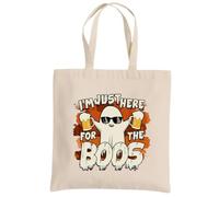 Be Buz I'm Just Here for the Boos Sac fourre-tout multicolore d'Halloween - Trick or Treat Sac réutilisable en coton pour Halloween naturel, noir et orange, naturel, One Size