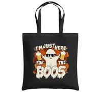 Be Buz I'm Just Here for the Boos Sac fourre-tout multicolore d'Halloween - Trick or Treat Sac réutilisable en coton pour Halloween naturel, noir et orange, Noir , One Size