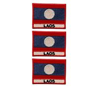 Be Buz Lot de 3 écussons thermocollants en tissu brodé Motif drapeau national - 7 x 5 cm - Rectangulaire - Thème Royaume-Uni - Pour vestes, sacs, chapeaux et travaux manuels (Laos)