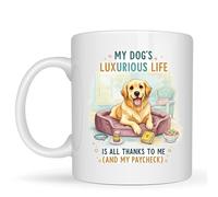 Be Buz My Dog's Luxurious Life Tasse à café - Cadeau amusant pour les parents - Chien mamans et papas - Tasse en céramique avec inscription « All Thanks to My Paycheck Pet Lover » - 325 ml (blanc)