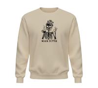 Be Buz Never Better Skeleton Sweat-shirt pour femme - Pull à col rond amusant pour les amateurs de café d'Halloween - Sweat-shirt graphique squelette boire du café - Saison effrayante, sable, S