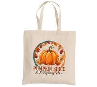 Be Buz Pumpkin Spice and Everything Nice Sac fourre-tout multicolore d'Halloween - Trick or Treat Sac réutilisable en coton pour Halloween naturel, noir et orange, naturel, One Size