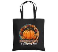 Be Buz Pumpkin Spice and Everything Nice Sac fourre-tout multicolore d'Halloween - Trick or Treat Sac réutilisable en coton pour Halloween naturel, noir et orange, Noir , One Size