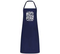 Be Buz Tablier de cuisine amusant pour barbecue avec inscription « I Like My Butt Rubbed and Pork Pulled » - Unisexe - Mélange de coton - Cadeau pour lui et elle, bleu marine, taille unique