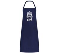 Be Buz Tablier humoristique multicolore avec inscription « I Tried to Retire, Now I Work for My Wife » - Cadeau de départ à la retraite pour mari, papa et homme, bleu marine, taille unique