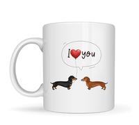 Be Buz Tasse à café en céramique avec inscription « I Heart You Wiener Dog » - Cadeau de Saint-Valentin - Blanc - 325 ml
