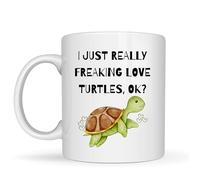 Be Buz Tasse à café humoristique en forme de tortue - I Just Really Freaking Love Turtles, OK? Tasse à thé en céramique pour ses enfants et les amoureux des animaux, tasse blanche de 325 ml
