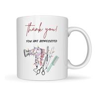 Be Buz Tasse à café « Thank You are Appreciated » pour salon de coiffure, esthéticienne - 325 ml - Cadeau en céramique blanche