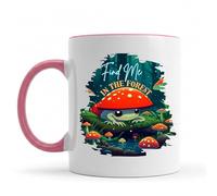 Be Buz Tasse à thé en céramique avec motif grenouille et champignon - Find Me in The Forest - 325 ml - Bord rose et poignée