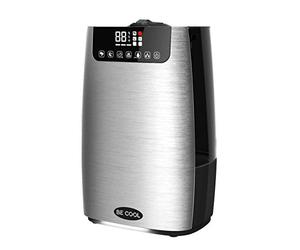 BE COOL Humidificateur et diffuseur d'arômes, humidificateur d'air froid et chaud pour jusqu'à 50 m², convient pour chambre à coucher, 4 filtres, veilleuse, panneau tactile, écran LED, télécommande