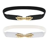 be in your mind 2pcs Ceintures Élastiques à la Taille 65-90cm Réglable Motif de Feuille Femmes Ceinture Maigre avec Boucle de Verrouillage pour Chemisier Robe Manteau Pardessus