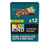 BE-KIND - Barres de Céréales - Chocolat Noir, Amandes & Sel Marin - Sans Gluten - Riches en Fibres - Grand Format - 12 x 40g