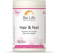 BE-LIFE | HAIR & NAIL | Complément alimentaire | Cheveux & ongles | Nourrit les cheveux, stimule la production de collagène & kératine, fortifie les ongles | Vitamines, minéraux | 90 Gélules