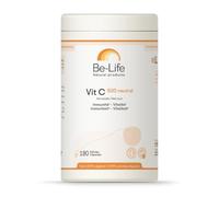 BE-LIFE | VIT C 500 Neutral | Complément alimentaire | Immunité & vitalité| Soutient la vitalité & maintient le système immunitaire, réduit la fatigue | Forte concentration de vitamine C | 180 Gélules