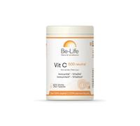 BE-LIFE | Vit C 500 Neutral | Vitamine C 500 mg | Réduit la Fatigue & Soutient l’Immunité | Forme Neutre Douce pour l’Estomac | 50 gélules