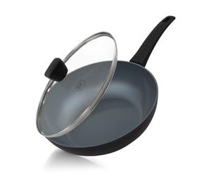 BE Living Delight Série Wok avec couvercle Ø 28 cm - Wok en céramique avec couvercle - Poêle sans PFAS, adaptée à l'induction - Convient à toutes les sources de chaleur - Noir