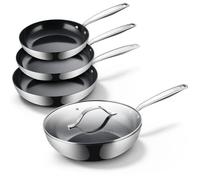 BE Living Essential Batterie inox 4 pièces, poêles Ø 20/24/28 et wok Ø 28 avec couvercle