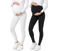 Be Mammy Lote de 2 Legging Grossesse Femme Long Legging Maternité Confortable BE20-230 (Noir/Blanc, 4XL)