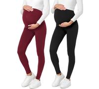Be Mammy Lote de 2 Legging Grossesse Femme Long Legging Maternité Confortable BE20-230 (Noir/Bordeaux, 3XL)