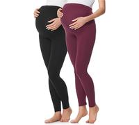 Be Mammy Lote de 2 Legging Grossesse Femme Long Legging Maternité Confortable BE20-230 (Noir/Bordeaux, M)