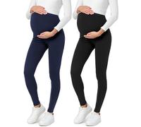 Be Mammy Lote de 2 Legging Grossesse Femme Long Legging Maternité Confortable BE20-230 (Noir/Navy Bleu, S)