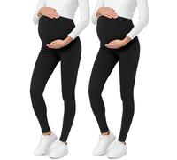 Be Mammy Lote de 2 Legging Grossesse Femme Long Legging Maternité Confortable BE20-230 (Noir/Noir, 3XL)