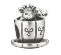 Be Mine Breloque tasse de thé pour bracelets Pandora Argent sterling 925 Tasse avec souris et cœur - Boîte cadeau, One Size, Métal, Pas de pierre précieuse