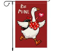 Be Mine Drapeau de jardin pour la Saint-Valentin 30,5 x 45,7 cm en toile de jute double face avec oie, écharpe rouge et cœur, parfait pour la décoration extérieure