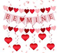 Be Mine Ensemble de décorations de Saint-Valentin rouge avec bannière de cœurs rouges à suspendre, décorations à paillettes rouges « Happy Valentine's Day », pour la maison, la salle de classe, le
