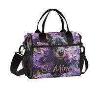 Be Mine Sac à déjeuner thermique avec bandoulière et porte-bouteille Motif chien Lilas Peinture à l'huile
