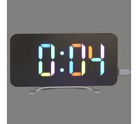 Be Mix Réveil LED Miroir 2-en-1 RGB Alarmes 3 Niveaux 2 Ports USB | Miroir et réveil 2-en-1, éclairage LED blanc multicolore, 3 niveaux, alarmes programmables, 2 sorties USB