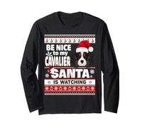 Be Nice to Me I Know Santa Cavalier Dog Christmas Xmas Manche Longue