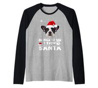 Be Nice to Me I Know Santa French Bulldog Dog Christmas Xmas Manche Raglan