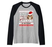 Be Nice to Me I Know Santa Shih Tzu Dog Christmas Manche Raglan