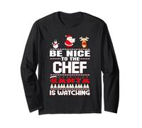 Be Nice to The Chef Santa is Watching Funny Christmas Manche Longue