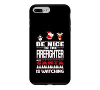 Be Nice to The Firefighter Santa is Watching Funny Christmas Coque pour iPhone 7 Plus/8 Plus