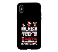Be Nice to The Firefighter Santa is Watching Funny Christmas Coque pour iPhone X/XS
