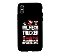 Be Nice to The Trucker Santa is Watching Funny Christmas Coque pour iPhone X/XS