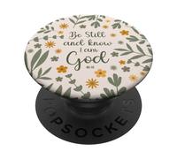 Be Still & Know That I Am God Psalm Bible Verse Floral Women PopSockets PopGrip Adhésif