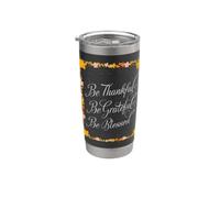Be Thankful Grateful Blessed Automne Thanksgiving Fleur Gobelet isotherme en acier inoxydable double paroi