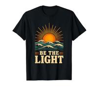 Be The Light, Vagues de l'océan rétro, Lever du Soleil, élévation Positive T-Shirt Graphique avec Valeur, Homme, Noir, L