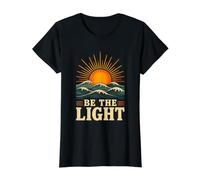 Be The Light, Vagues de l'océan rétro, Lever du Soleil, élévation Positive T-Shirt Graphique avec Valeur, Femme, Noir, L