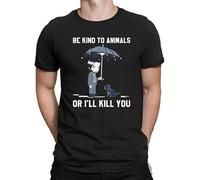 Be to Animals Or I'll Kill You Dog Lover Vegan Funny Men Black T-Shirt Tee Black Manches Courtes(Medium)
