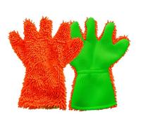 BE-TOOL 1 paire de gants de lavage de voiture en microfibre à 5 doigts, gants de nettoyage à 5 doigts pour lavage de voiture, moto, dépoussiérage Orange + vert